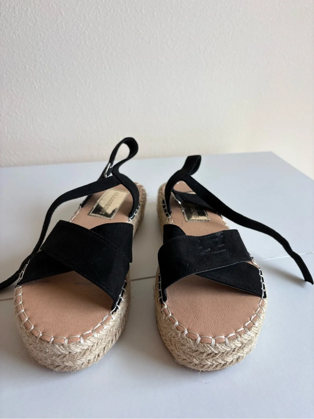 Black Espadrille Platform Sandal with Ankle Tie - Women